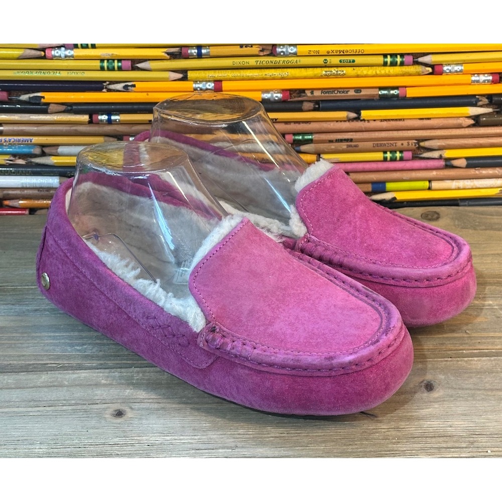 UGG Ansley Suede Sheepskin Driving Loafers Womens 6 Pink Cozy Colorful
